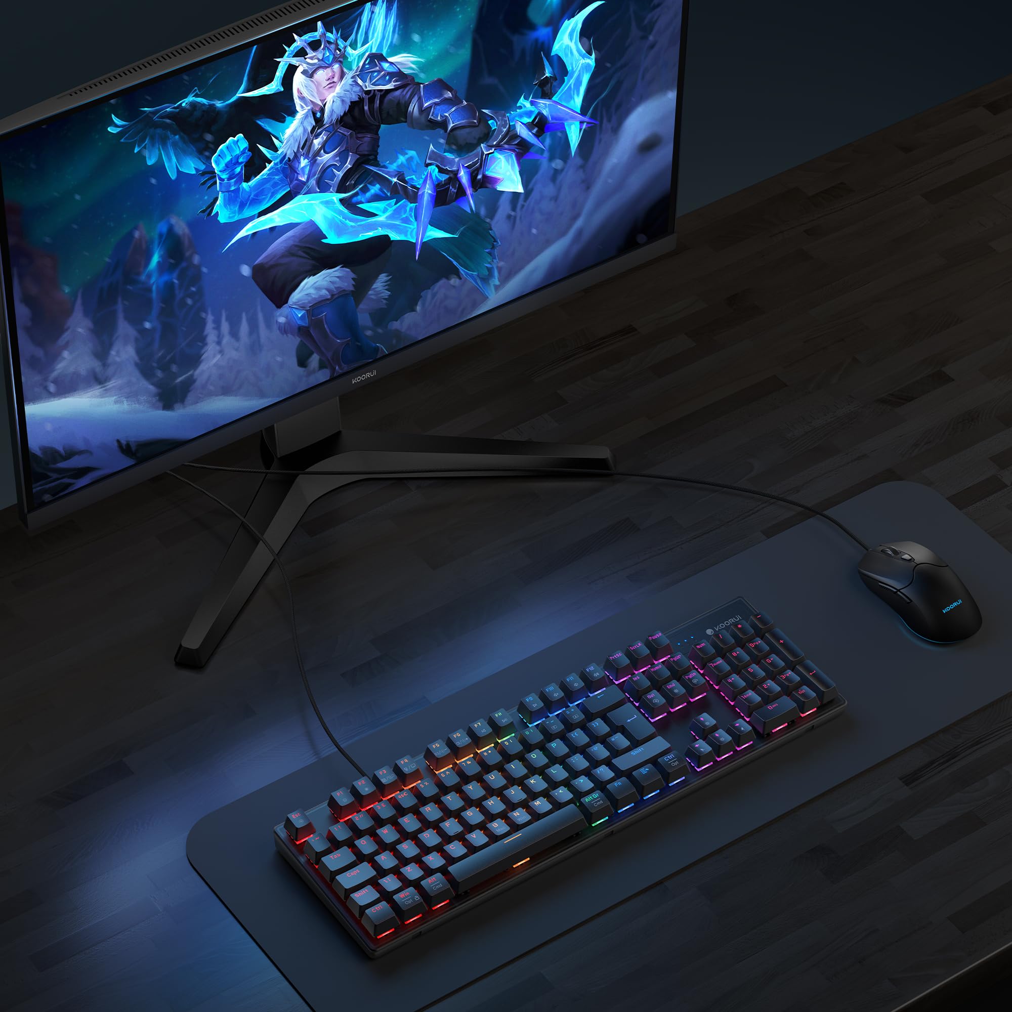 KOORUIモニター24インチ キーボードマウスセット KOORUI Wired Gaming Keyboard and Mouse Combo, 104 Keys, Red Switch